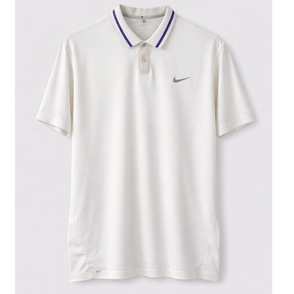 Nike Tiger Woods Collection Mens White Dri-Fit Golf Polo Shirt XL Purple Trim